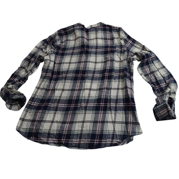 Maurices Navy Blue Cream Pink Silver Plaid Flannel Button Up Shirt Women Size XL - Picture 4 of 12